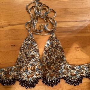 Crochet Halter Top in Blue and Brown